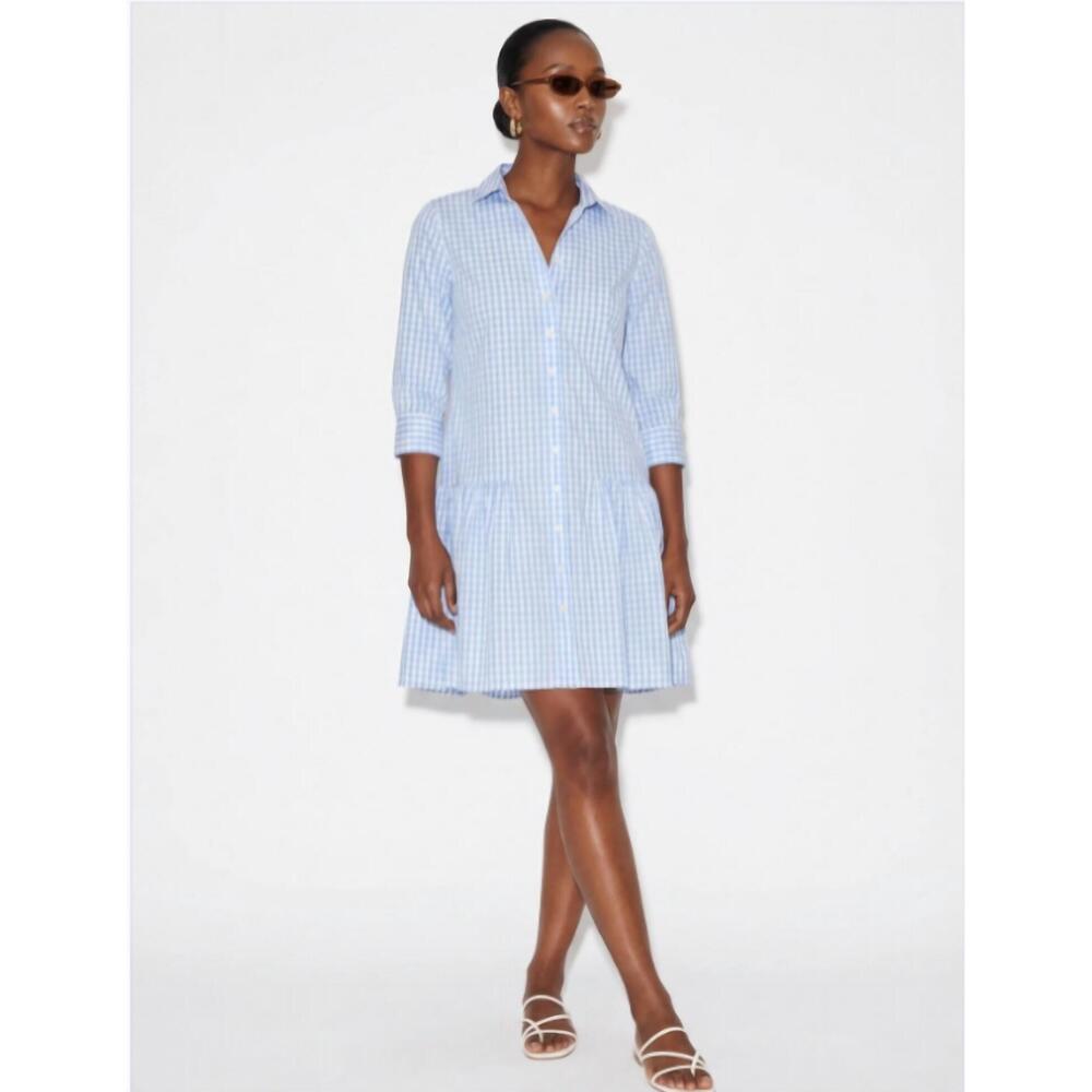 NEW THE SHIRT drop waist shirt dress in sky blue check